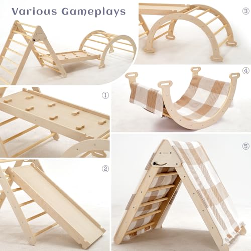 Pillowhale Extra‑Large Montessori Wooden Climbing Triangle Set—Foldable Toddler Gym Triangle, Climbing Ramp & Arch, Indoor Playground for Toddlers 12+ Months