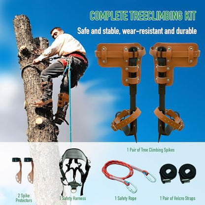 Tree Climbing Spikes Set,Tree Climbing Gear, 1 Pair Alloy Steel Climbing Spurs,350lbs Load Capacity, Arborist Equipment for Climbers, Fruit Picking and Lumberjack - color: Brown Climbing Spikes Set C
