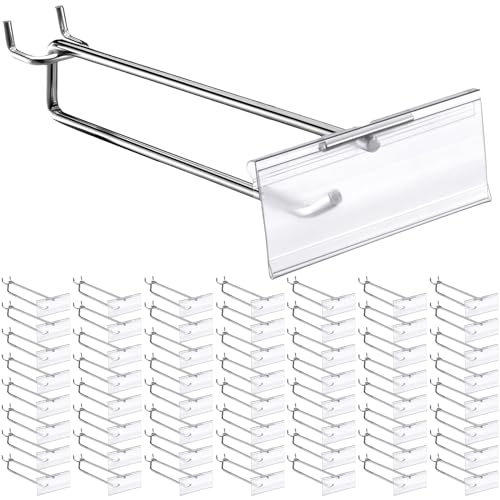 Thyle 100 Pcs Metal Scan Hook with Label Holder for 1/8" to 1/4" Pegboard, Peg Board Hooks with Price Tag, Pegboard Wall Accessories, Metal Hooks for Home Garage Retail Display Supplies (8 Inch) - size: 8 Inch