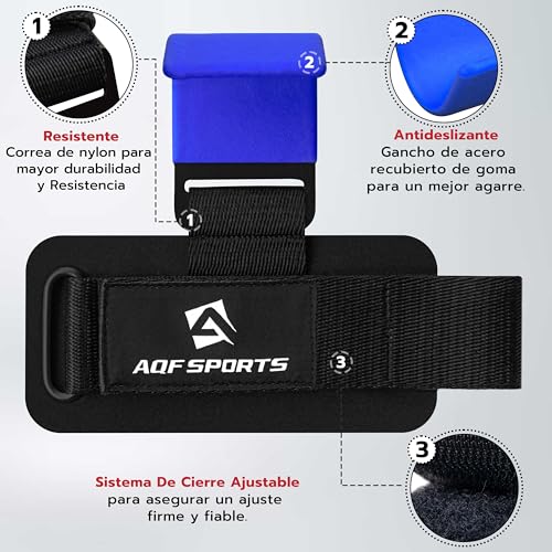 AQF Weight Lifting Hooks (Pair) - Neoprene Padded Wrist Strap for Deadlift - color: Blue