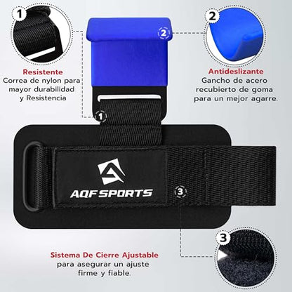 AQF Weight Lifting Hooks (Pair) - Neoprene Padded Wrist Strap for Deadlift - color: Blue