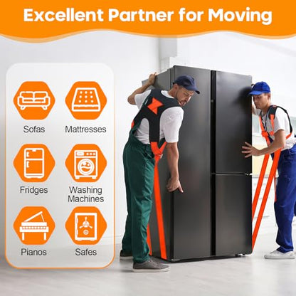 Moving Straps with Chest Buckle,2-Person Shoulder Moving Straps with 1-Person Lifting Strap for Moving Furniture,Appliances,Mattresses Heavy Object Up to 1200Lbs - color: Orange-With Chest Buckle