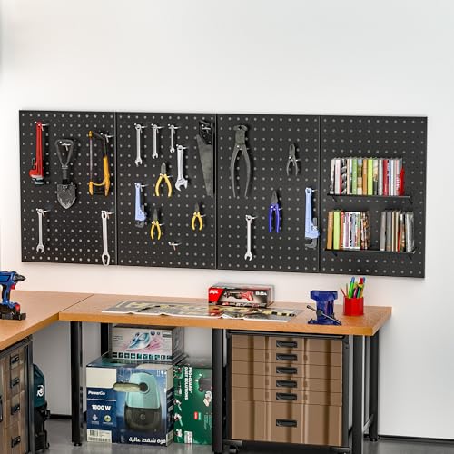 Pegboard Smith Metal Pegboard Panels, 16" x 12" Heavy-Duty Steel Peg Boards for Garage Tool Storage, Wall-Mounted Pegboard Organizer System (Pack of 4, Black) - color: Black