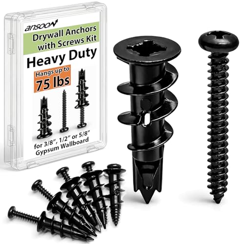 20Pcs Black Metal Self-Drilling Wall Anchors and Screws for Drywall | #8 Hollow Drywall Anchors and Screws Kit - 10 Heavy Duty Sheetrock Anchor + 10 1-1/4'' Screws for Hanging/Mounting-Upto 75lbs - size: Black Metal