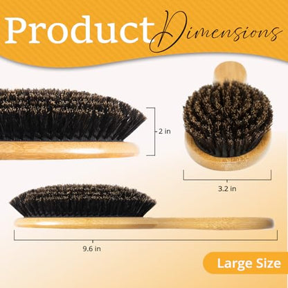 100% Boar Bristle Hair Brush for Women Set by Belula (L Size). Soft Natural Bristles for Thin and Fine Hair. Wooden Comb, Travel Bag and Spa Headband Included! - size: Large