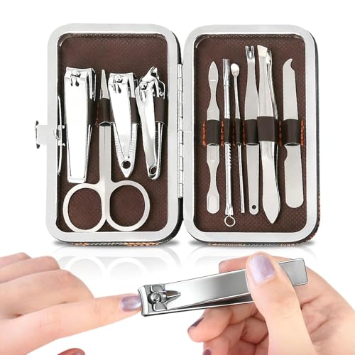 10 Pcs Manicure Set, Professional Portable Nail Care Kit with Nail Clippers, Nail Trimmer, and Grooming Tools for Home and Travel Use - color: 10 Pcs Brown