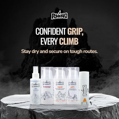 Rhino Skin Starter Kit Bundle - Climbing Skincare 5-Piece Set with Hand Cream, Lotion, Conditioner, Antiperspirant, and Balm | For Dry and Cracked Hands | Travel Size Hand Creams with Handmade Pouch