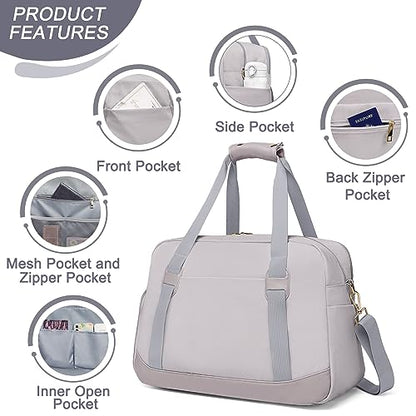 Sports Gym Bag for Women, Travel Duffle Bag with Shoe Compartment & Wet Pocket, Fitness Yoga Bag - color: Grey