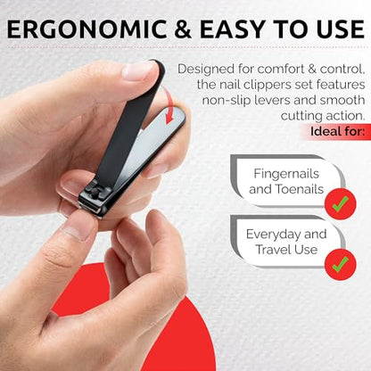 Nail Clipper Set for Men & Women – Stainless Steel Fingernail Clipper & Toe Nail Clippers with Curved & Straight Blades Toe Professional Nail Cutter Kit with Tin Case for Gift & Travel - color: Black