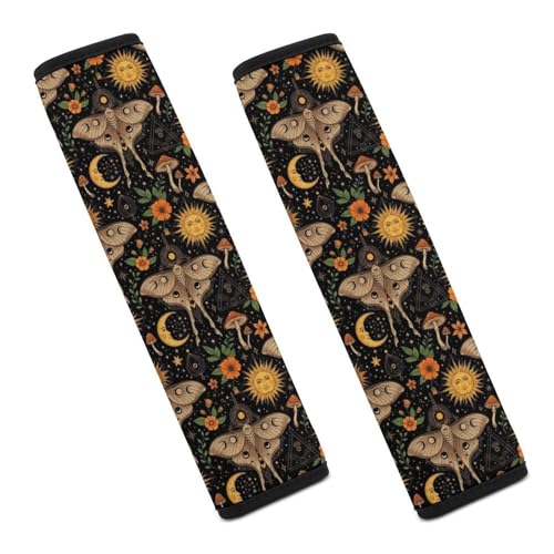 1 Pair Boho Retro Floral Flowers Sun Mushroom Orange Moth Car Seat Straps Shoulder Pads Soft Padded Harness Pads Strap for Adult Use, Stroller Pushchair High Chair, Comfortable Driving - color: Pattern 1224