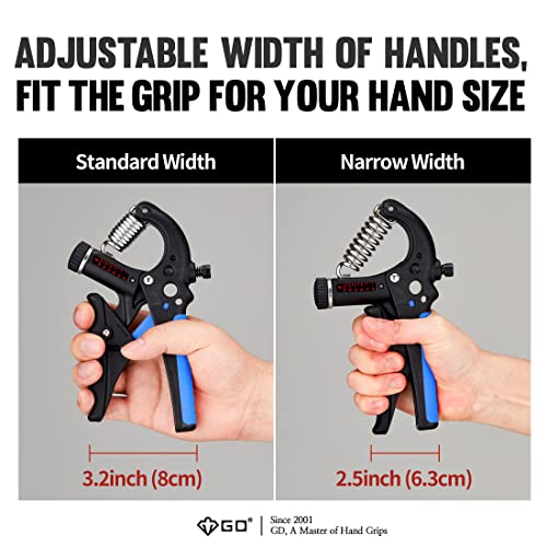 GD Grip2 Adjustable Grip Strength Trainer Hand Gripper Forearm Strengthener | Adjustable resistance 22~77lbs Squeezer, Hand grip strengthener, Gripper exerciser Devices, Stress Relief Grips Recovery - color: BLUE