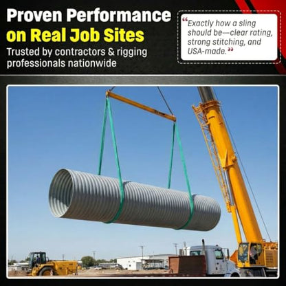 Chenango Supply VR2 8ft Green Endless Round Polyester Rigging Sling | USA Made, Double-Ply Cover, for Lifting & Material Handling, Capacity: 5,300 lb Vertical, 4,240 lb Choker, 10,600 lb Basket - size: 8 ft