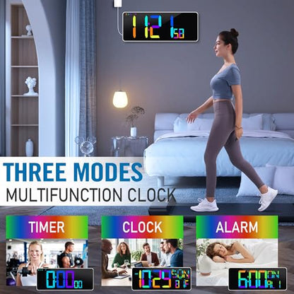 Large 13.7" LED Digital Timer（5''Nunmber）, 11 Color Changing, Count Up/Down Timer with Remote Control, Adjustable Brightness Wall Clock for Home, Office, Gym, Elderly, Auto DST - color: 13.7''rgb+remote