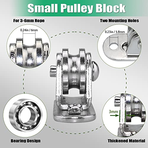 Small Pulley Block Silent Wall Ceiling Mount Pulley with Bearing Fixed Pulleys Wheel Loading 175 lb for Cord, Material Handling and Moving (2 PCS)