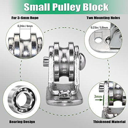 Small Pulley Block Silent Wall Ceiling Mount Pulley with Bearing Fixed Pulleys Wheel Loading 175 lb for Cord, Material Handling and Moving (2 PCS)