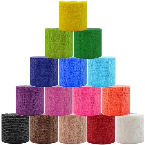 15 Pack Self Adhesive Bandage Wrap 2 Inch x 5 Yards (Mix) | Self-Adherent Elastic Cohesive Wrap Non-Woven Breathable Bandage,Vet Wrap for Stretch Athletic, Sports, Wrist, Ankle - color: Mix-15