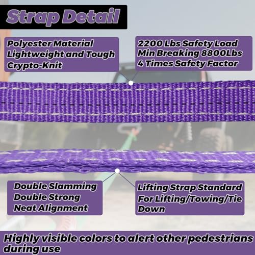 HENBOW Lifting Straps with D Ring Shackle for Hoist,6.5FT× 1In Heavy Duty Flat Lift Sling Web 2200Lbs Safety Work Load，Web Sling Car Tree Saver Winch Recovery - size: 1 Inch × 6.5 FT