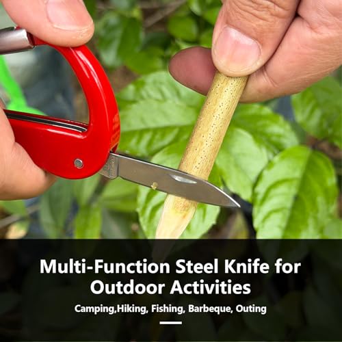 Multitool Carabiner with Pocket Knife, Stocking Stuffers Gifts for Men,Bottle Opener,Nail file,Small Scissors,EDC Carabiners Keychain,Survival Gear for Camping Hiking,Gifts(Red) - color: Red