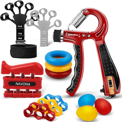 13 PCS Grip Strength Trainer Kit, Hand Gripper Strengthener, Forearm Strengthener, Finger Strengthener, Finger Exerciser, Stress Relief Ball, Forearm Workout Ring for Muscle Building and Injury Recover - color: Red
