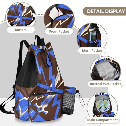Drawstring Climbing Gym Bag With Water Bottle Holder Drawstring Bags For Men Women with Wet Dry Compartments Abstract Art Lighting Blue Black