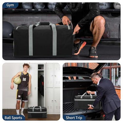 65L Gym Bag for Men, Wet Pocket, Shoe Compartment, 24 inch, Black | 8 Compartments / Pockets, Spacious, Large Sports Duffle Bag for Weekend Travel - color: Black