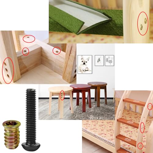 1/4"-20 Screw-in Wood Inserts, 28 Sets Furniture Fastener Kit | 28 Pcs 15mm Inserts, Matching 1-1/4" Long Hex Bolts, 1 Pc brad point drill bit, 2 Hex Wrenches, for Furniture & Table Leg Use - size: 1/4"-20 x 1-1/4"