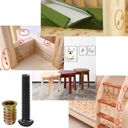 1/4"-20 Screw-in Wood Inserts, 28 Sets Furniture Fastener Kit | 28 Pcs 15mm Inserts, Matching 1-1/4" Long Hex Bolts, 1 Pc brad point drill bit, 2 Hex Wrenches, for Furniture & Table Leg Use - size: 1/4"-20 x 1-1/4"