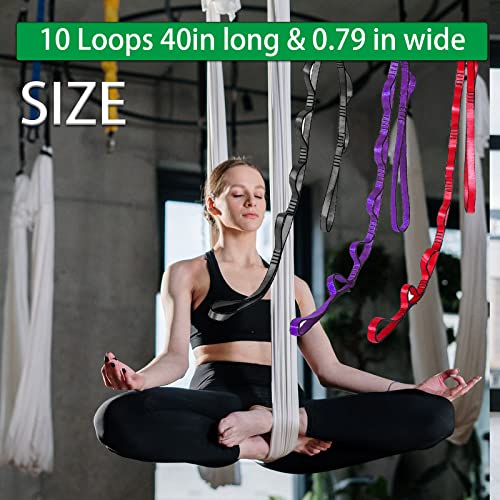 Aerial Yoga Hammock Daisy Chains Strap, Strong 22kN Adjustable with 10 Loops, No Stretch, Climbing Strap Nylon Chain Sling FOR Aerial Yoga,Swing, Hammock, Suspension, Exercise - color: Purple