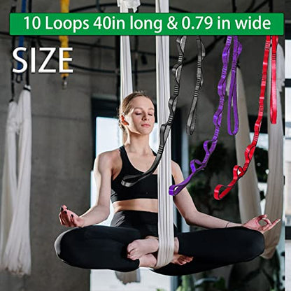 Aerial Yoga Hammock Daisy Chains Strap, Strong 22kN Adjustable with 10 Loops, No Stretch, Climbing Strap Nylon Chain Sling FOR Aerial Yoga,Swing, Hammock, Suspension, Exercise - color: Red