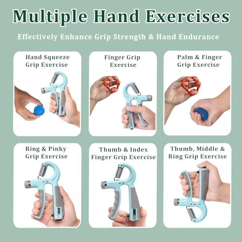 CYFIE Grip Strength Trainer Kit, Adjustable 10-132 lb, Hand Exerciser | Forearm Strengthener, Finger Stretcher, Stress Ball and Bag for Grip Recovery, Wrist Training, Rehab, Climbers and Musicians - color: Green