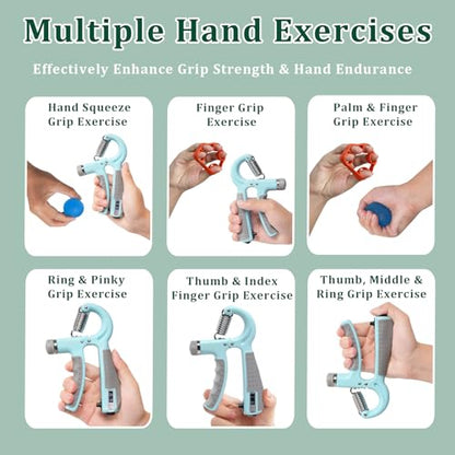 Grip Strength Trainer Kit Adjustable 10-132Lbs Hand Exerciser Counter | Forearm Strengthener, Finger Stretcher, Stress Ball and Bag for Grip Recovery, Wrist Training, Rehab, Climbers and Musicians - color: Green