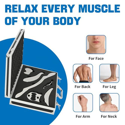 6-Piece Gua Sha Muscle Stainless Steel Scraper Massage Tool Set for Arms/Back/Shoulder Portable Physical Therapy IASTM Tools for Soft Tissue Mobilization with Carrying Case - size: 6 Piece Set