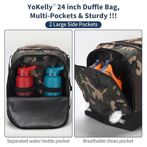24 inch Large Gym Bag for Men - 65L Hard Bottom Duffle Bag with Shoes Compartment for Sport/Travel - Camo - color: Camouflage