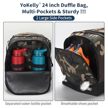 24 inch Large Gym Bag for Men - 65L Hard Bottom Duffle Bag with Shoes Compartment for Sport/Travel - Camo - color: Camouflage