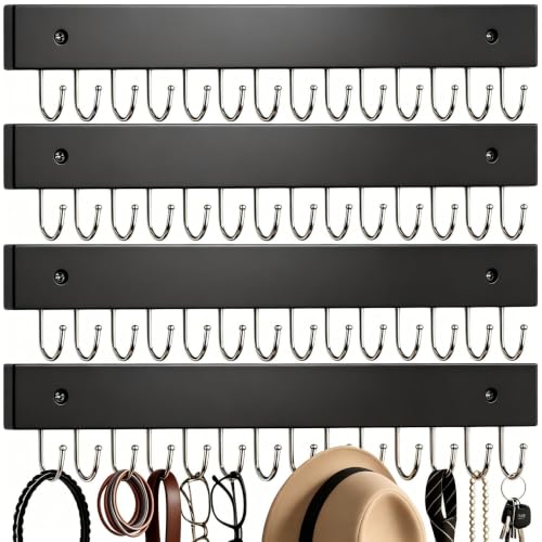 4Pack Necklace Wall Holder Wooden Mount Bulk with 56 Hooks Black | Space-saving jewelry storage rack, holds necklaces, earrings, rings and bracelets, decorative hanging display for bedroom - color: Black, size: 4Pack