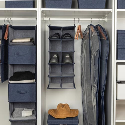 Household Essentials Hanging Cotton Blend and Plastic Closet Shoe Organizer with 10 Storage Compartments, Denim - color: Denim