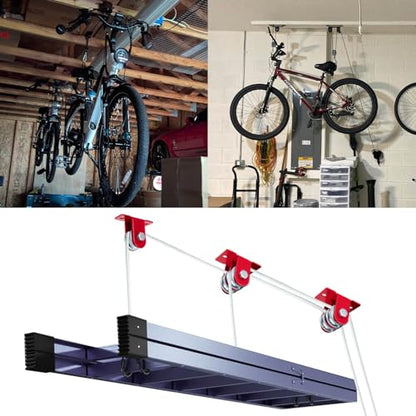 M32 Double Pulley System Hoist, Pulley Block with 65FT Nylon Rope Pulley, Ideal for Rope, Cable and Wire Guidance, Wall and Ceiling Mounting, DIY Projects