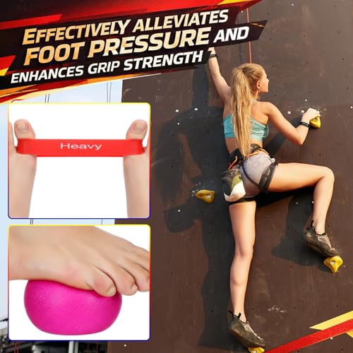 Hoteam 14 Pcs Hand Grip Strengthener Kit Finger Toe Stretcher Band Separator with Weight Indicator Finger Stretcher Relief Massage Balls Hand Grip Strengthener for Adults Pain Relief Climbing Gym