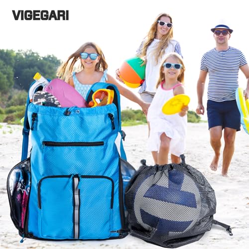 Large Beach Backpack Waterproof Sandproof - Customized Oversized Drawstring Pool Bag with Shoe Compartment for Toiletries, Towels, Gym, Travel - color: Blue, size: Large