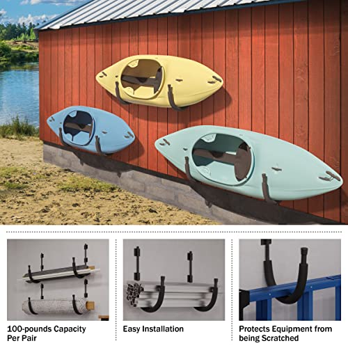 2-Pack of Kayak Storage Hook Sets - Kayak Wall Mount Hangers with 100lb Capacity Per Pair for Paddleboards, Surfboards, - size: 1-Set