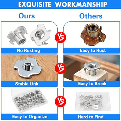 15 Pack 3/8-16 T-Nuts, 304 Stainless Steel 4-Pronged Tee Nut for Wood, Rock Climbing Holds, Cabinetry,Furniture - size: 3/8-16
