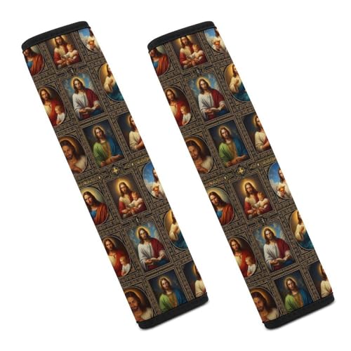 2 Pack Christian Jesus Religious Catholic Jesus Car Seat Straps Shoulder Pads Universal Fit Neck Strap Covers for Adults and Children, All Vehicles, Pressure Relief - color: Pattern 105