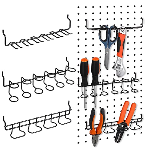 Coume 6 Pcs Pegboard Screwdriver Holders Organizer Pegboard Plier Holders Stainless Steel Peg Board Tool Utility Hooks Accessories Shelving Display Multi-Ring Tool Racks for Shop Store(Black) - color: Black