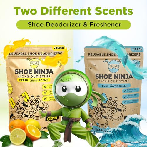 Shoe Ninja Shoe Deodorizer - Shoe Odor Elimination with Activated Charcoal, Versatile and Reusable Shoe Smell Remover, Boxing Glove Deodorizer, and Shoe Freshener, Great for Sports - 1 Pack Count of 2 - size: 1 Count (Pack of 2)
