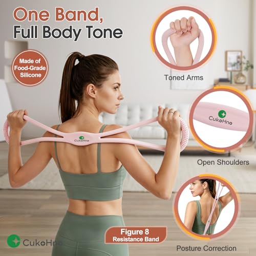 Resistance Bands,Figure 8 Resistance Bands,15LBS Chalk Pink | Silicone Elastic Workout Bands for Arm,Back,Chest & Shoulder,Yoga Pilates Physical Therapy Stretching Equipment