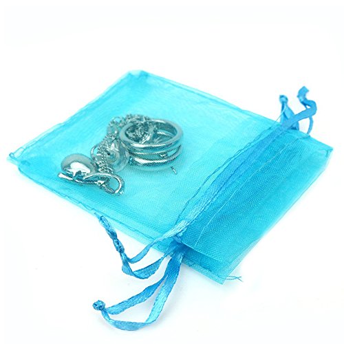 Boshen 100/200PCS Organza Gift Candy Sheer Bags Mesh Jewelry Pouches Drawstring Bulk for Wedding Party Favors Christmas (4" X 6"(200PCS), Teal Blue) - color: Blue-4" X 6"(200PCS)
