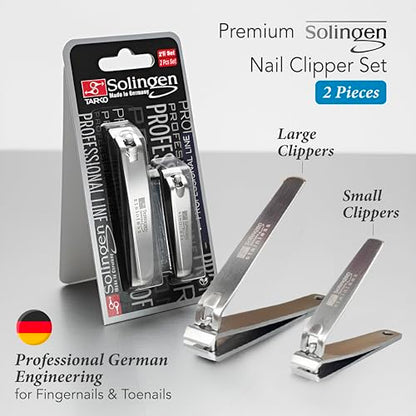 Solingen Toenail Clippers for Thick Nails, 2-Pack Stainless Steel Nail Clippers Made in Germany, Straight Edge Fingernail & Toenail Cutters for Men, Women & Seniors