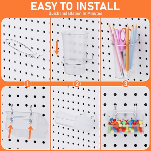 INCLY 90PCS Metal Peg Board Kit with 1/4" Pegboard Accessories | 6 Pack Panels, Bins, Cups and Peg Board Hooks, Paper Towel Holder, Pegboard Wall Organizer, For Craft Room, Office, Sewing - size: 90 PCS