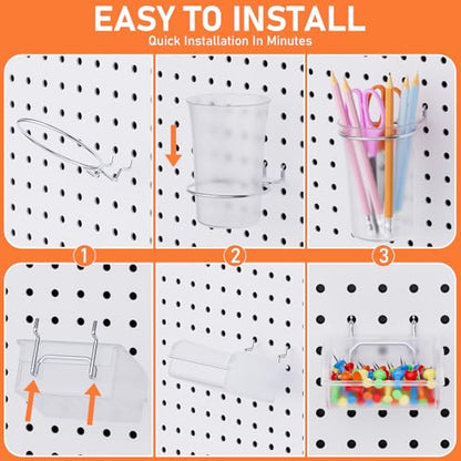 INCLY 90PCS Metal Peg Board Kit with 1/4" Pegboard Accessories | 6 Pack Panels, Bins, Cups and Peg Board Hooks, Paper Towel Holder, Pegboard Wall Organizer, For Craft Room, Office, Sewing - size: 90 PCS