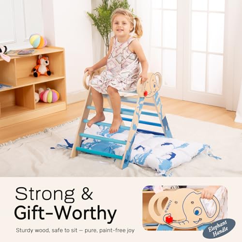 WINGYZ Pikler Triangle Set, Montessori 8-in-1 Foldable Climbing Set | Reversible Animal Slide, Patent-Protected Jungle Gym, Safe 2.35in Gap, ASTM F963 Standards for Toddlers 18M-5Y, Blue - color: Blue